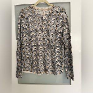 White Stuff linen/cotton/poly mix black/yellow paisley cardigan.  Size USA 10